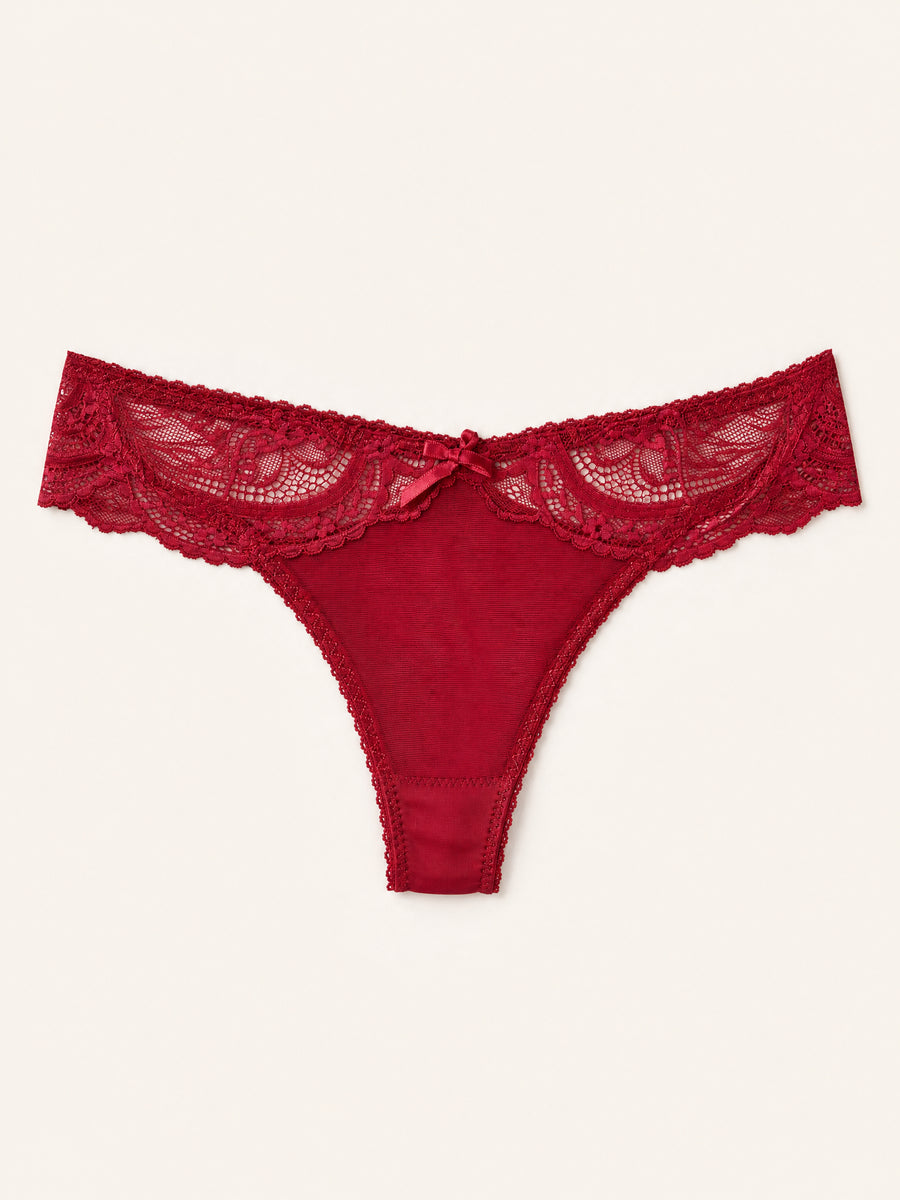 Deep Red Lace Lingerie Set with Bow Detail-Lingerie Set-Bellascena-bellascena