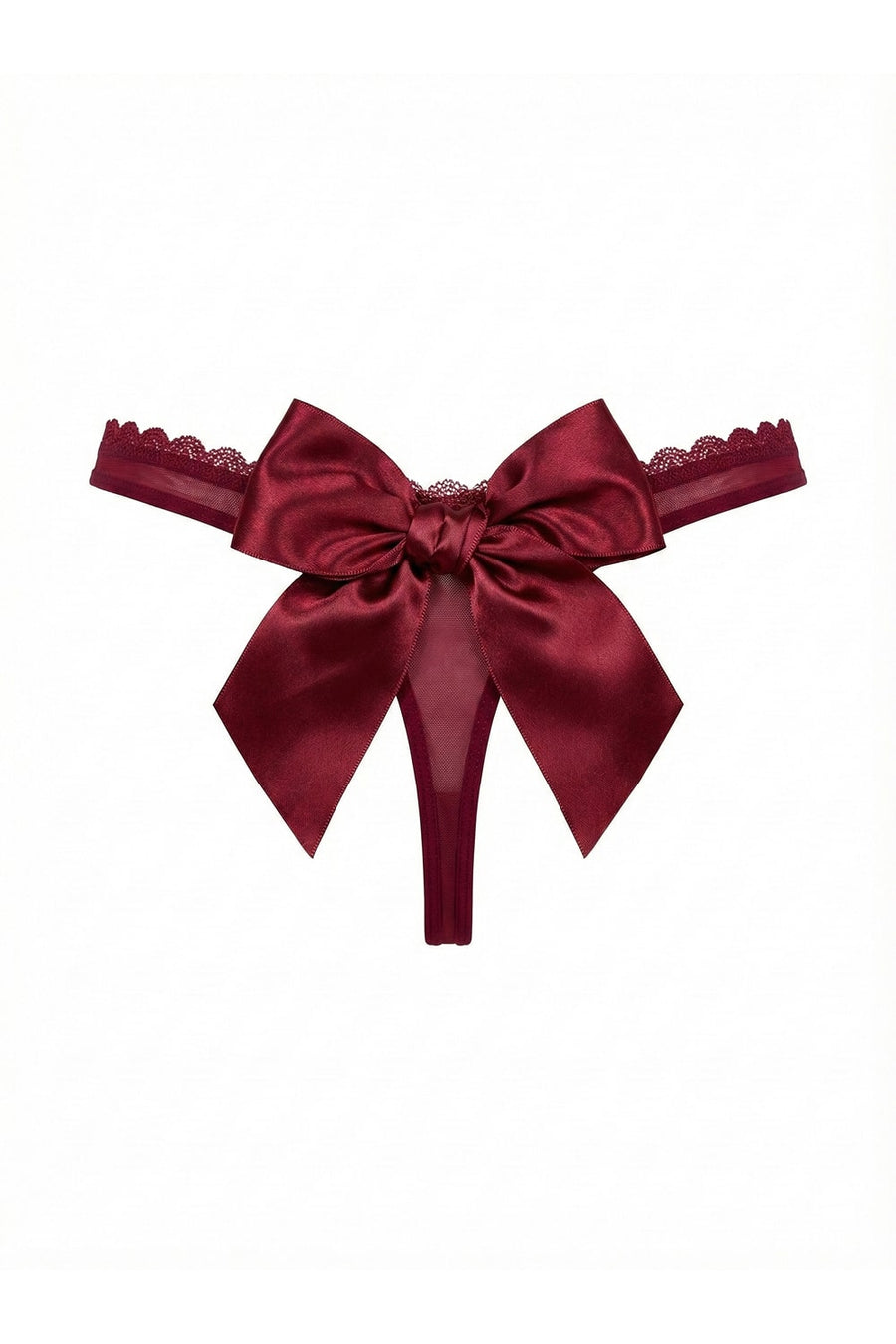 Deep Red Satin Bodysuit with Lace Trim and Bow Detail-Bodysuit-Bellascena-bellascena