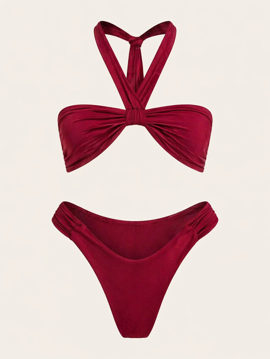Deep Red Satin Bodysuit with Strappy Cutouts-Bodysuit-Bellascena-bellascena