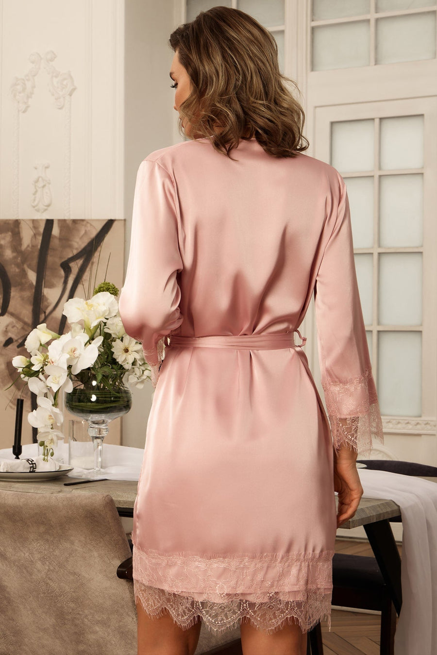 Deep Red Satin Nightgown and Robe Set with Lace Trim-Nightgown-Bellascena-bellascena