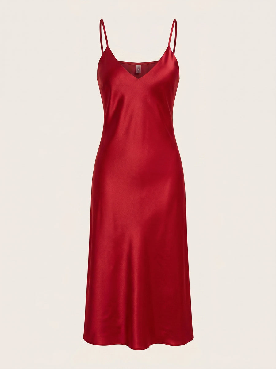 Deep Red Satin Nightgown with Spaghetti Straps-Nightgown-Bellascena-Red-S-bellascena