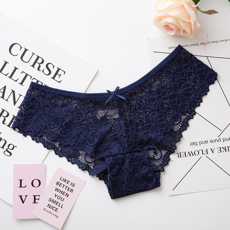Delicate Floral Lace Panty with Scalloped Edges-Panty-Bellascena-Blue-S/M-bellascena