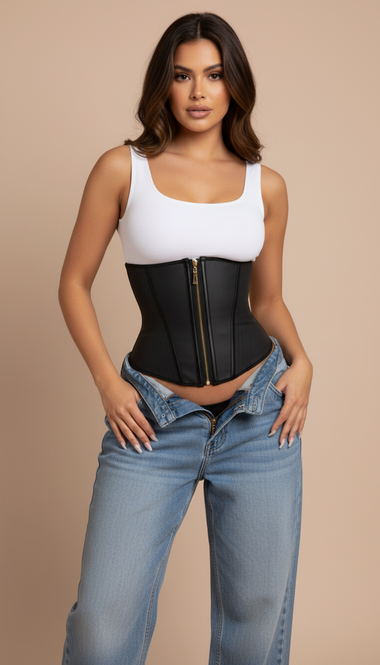 Double Compression Beige Synthetic Shapewear with Zipper-Shapewear-Bellascena-bellascena