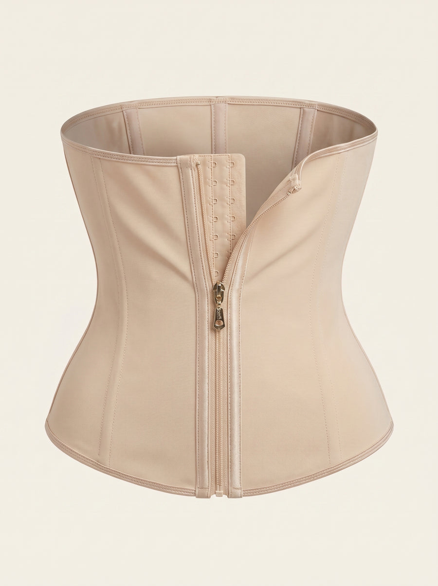 Double Compression Beige Synthetic Shapewear with Zipper-Shapewear-Bellascena-Beige-XS-bellascena