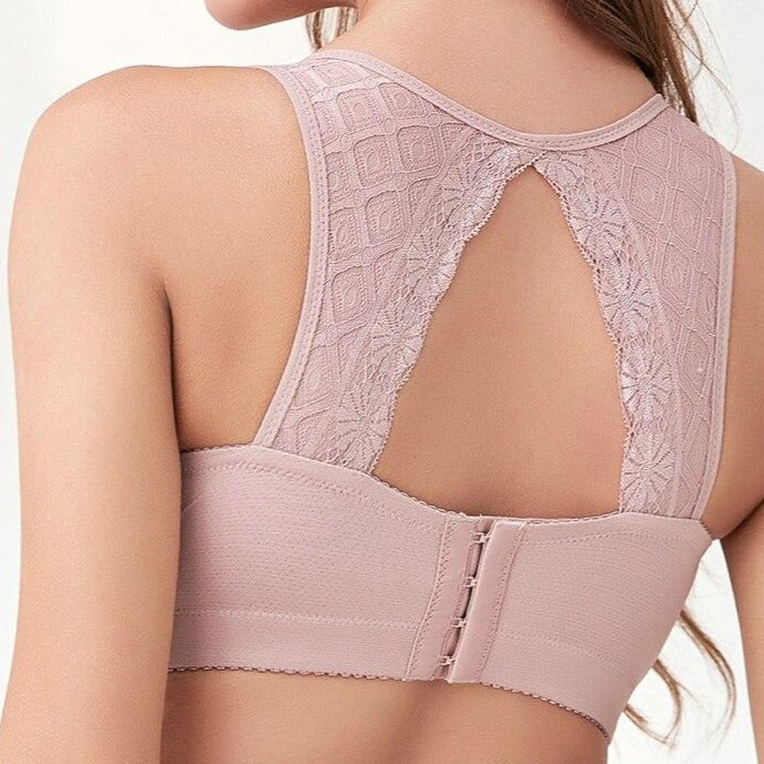 Dual Closure Dusty Pink Lace Bra with Geometric Pattern-Bra-Bellascena-bellascena