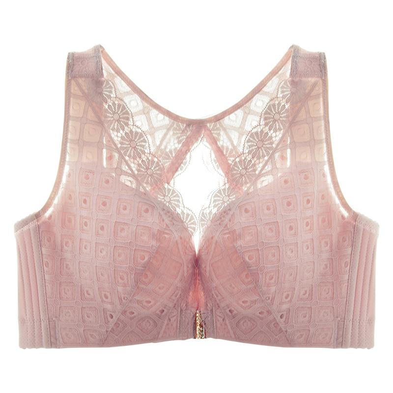 Dual Closure Dusty Pink Lace Bra with Geometric Pattern-Bra-Bellascena-bellascena
