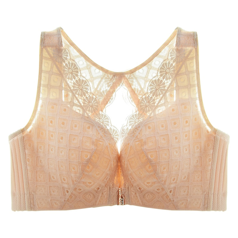 Dual Closure Dusty Pink Lace Bra with Geometric Pattern-Bra-Bellascena-Beige-C-75-bellascena