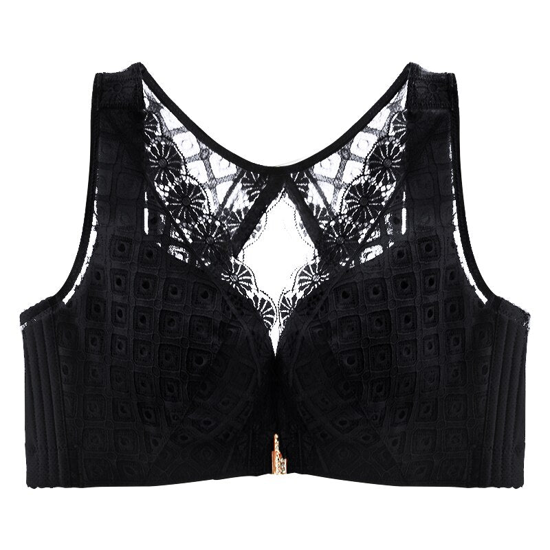 Dual Closure Dusty Pink Lace Bra with Geometric Pattern-Bra-Bellascena-Black-C-75-bellascena