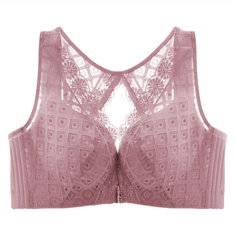 Dual Closure Dusty Pink Lace Bra with Geometric Pattern-Bra-Bellascena-Purple-C-75-bellascena