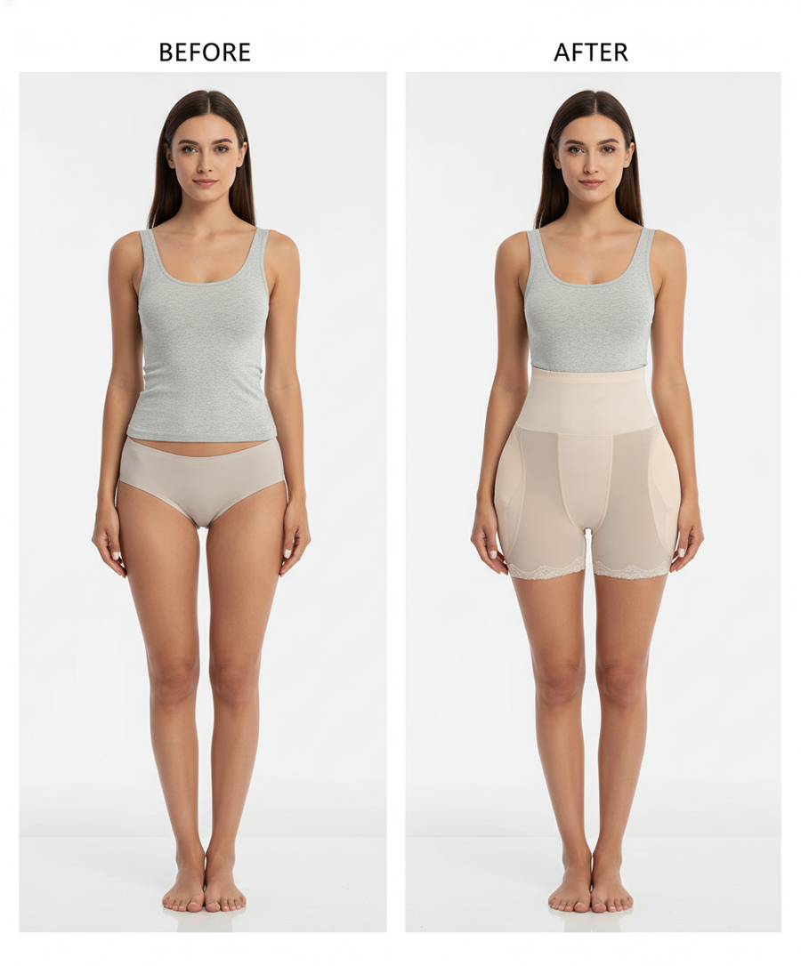 Elegant Beige Mesh Padded Hipster Brief with Lace Detail-Panty-Bellascena-bellascena
