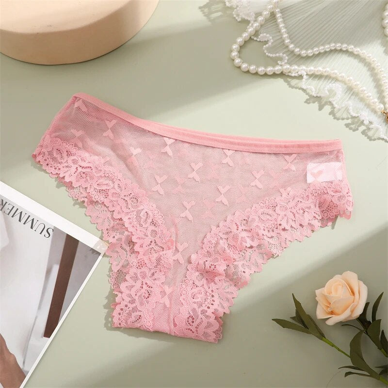 Elegant Black Lace Bodysuit with Sheer Scalloped Edges-Panty-Bellascena-Pink-S-bellascena
