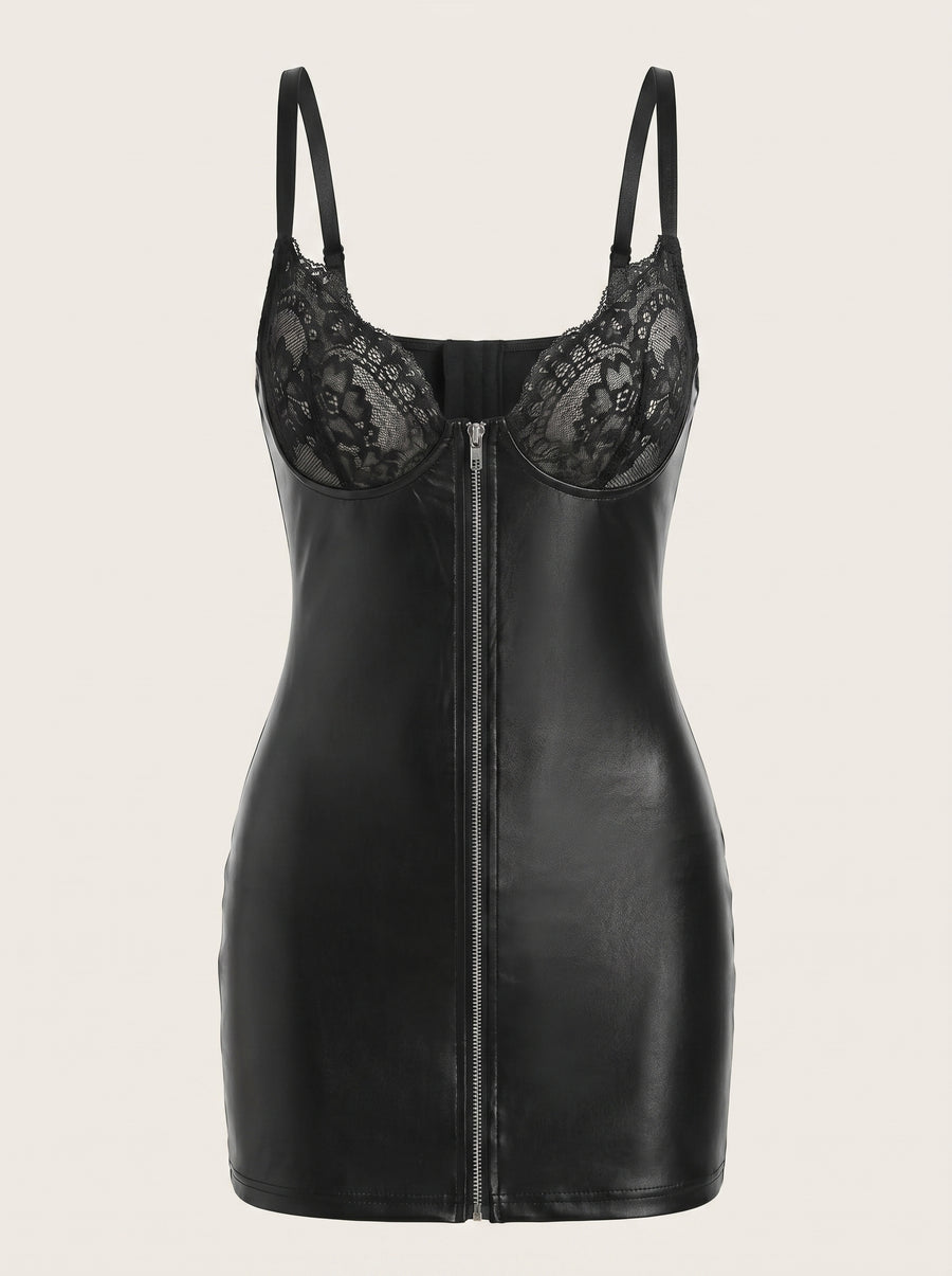 Elegant Black Lace Bustier with Zipper Front-Nightgown-Bellascena-Black-S-bellascena