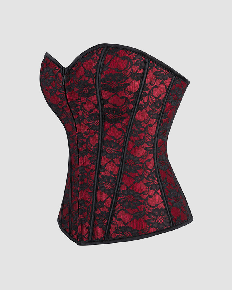Elegant Black Lace Over Red Corset with Boning-Corset-Bellascena-bellascena