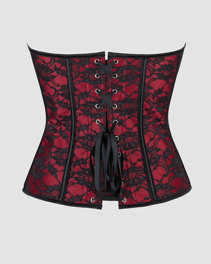 Elegant Black Lace Over Red Corset with Boning-Corset-Bellascena-bellascena