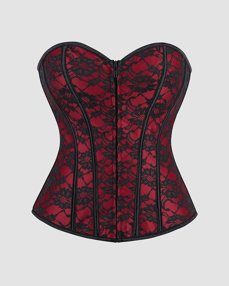 Elegant Black Lace Over Red Corset with Boning-Corset-Bellascena-Dark Red-XS-bellascena