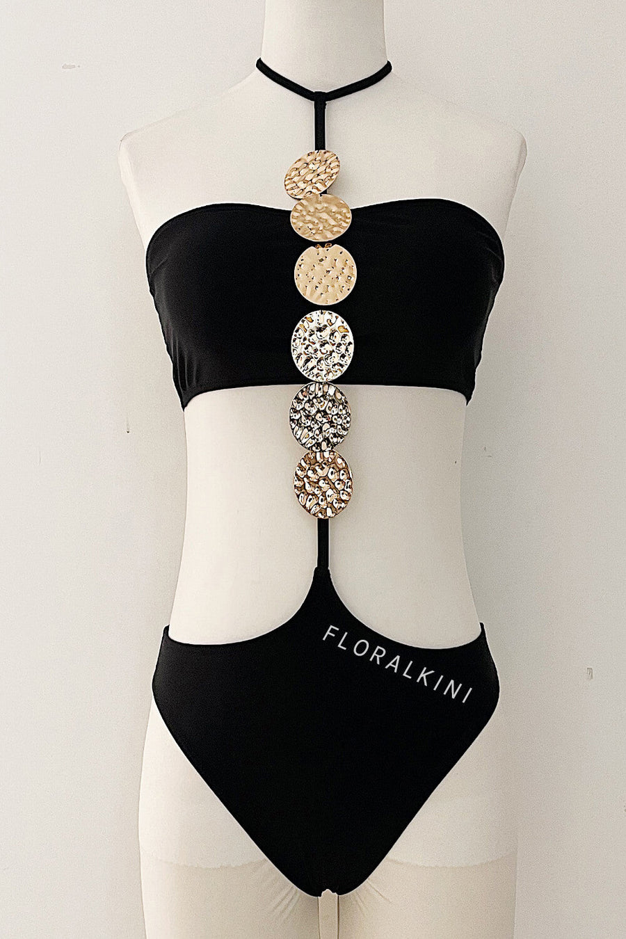 Elegant Black Satin One-Piece Swimsuit with Cutout Detail-One-Piece Swimsuit-Bellascena-bellascena