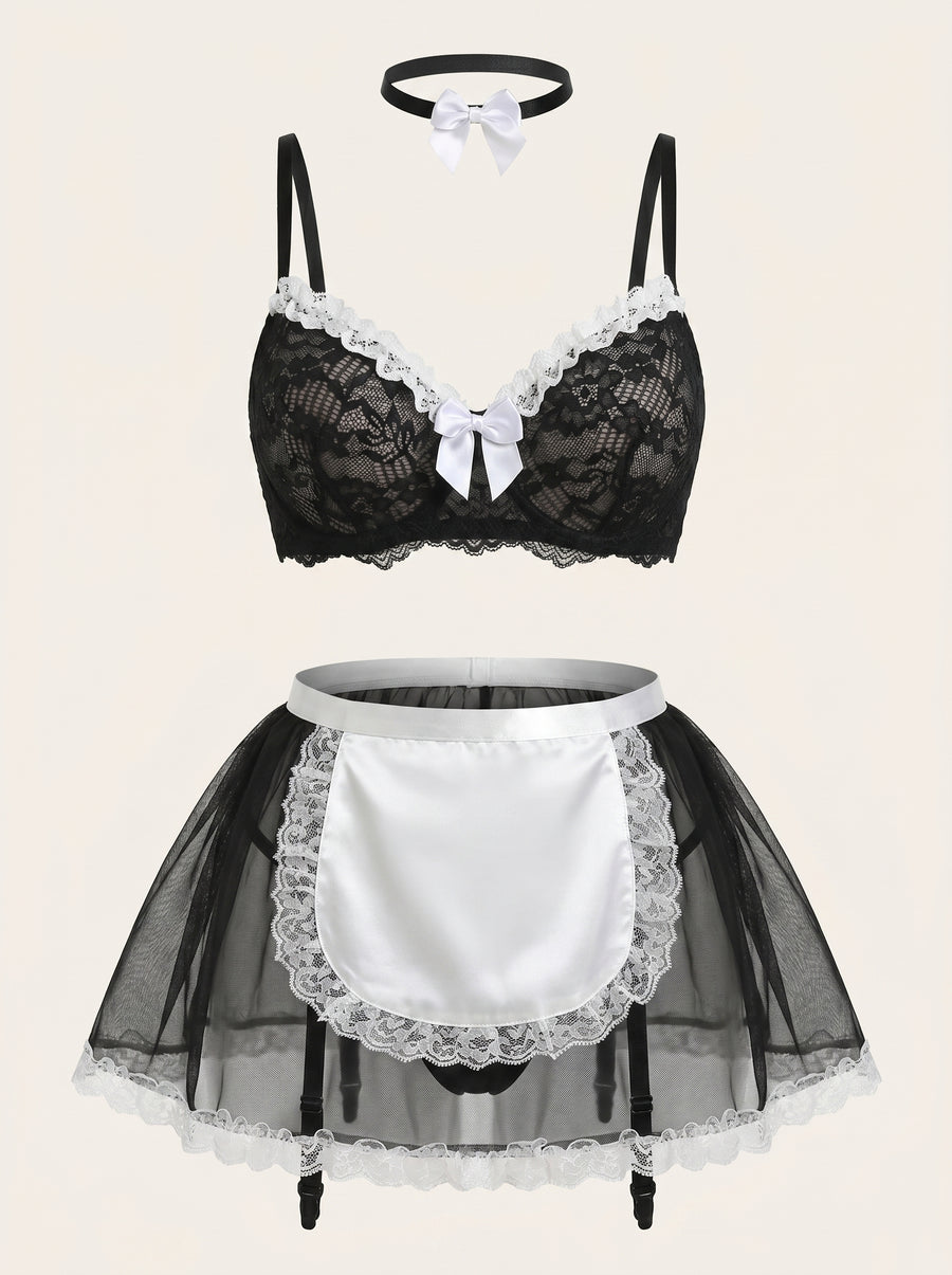 Elegant Black and White Lace Bodysuit with Strappy Details-Bodysuit-Bellascena-S-Black-bellascena