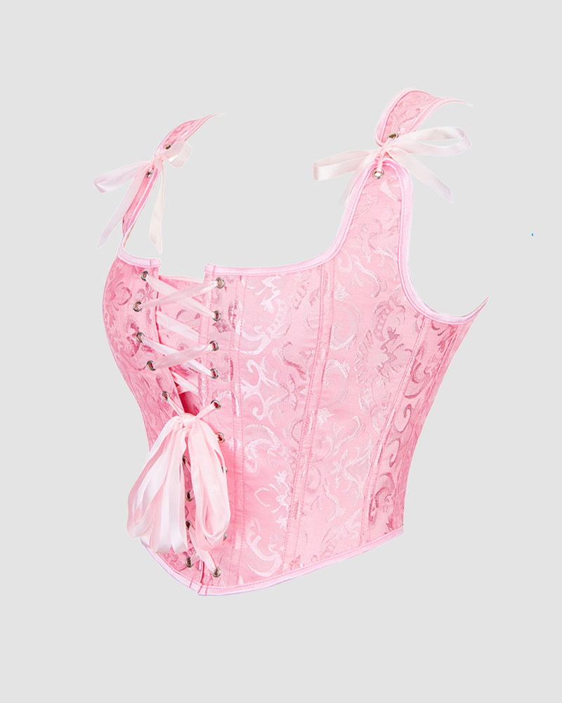 Elegant Light Pink Lace Corset with Lace-Up Detail-Corset-Bellascena-bellascena