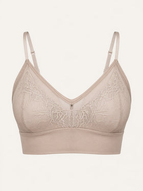 Floral Beige Lace Bra with Adjustable Straps and Sheer Finish-Bra-Bellascena-Beige-S/M-bellascena