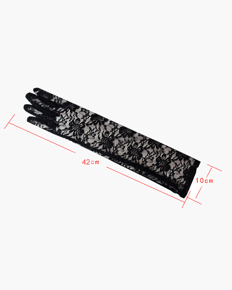Floral Black Lace Gloves with Sheer Elegance-Gloves-Bellascena-bellascena