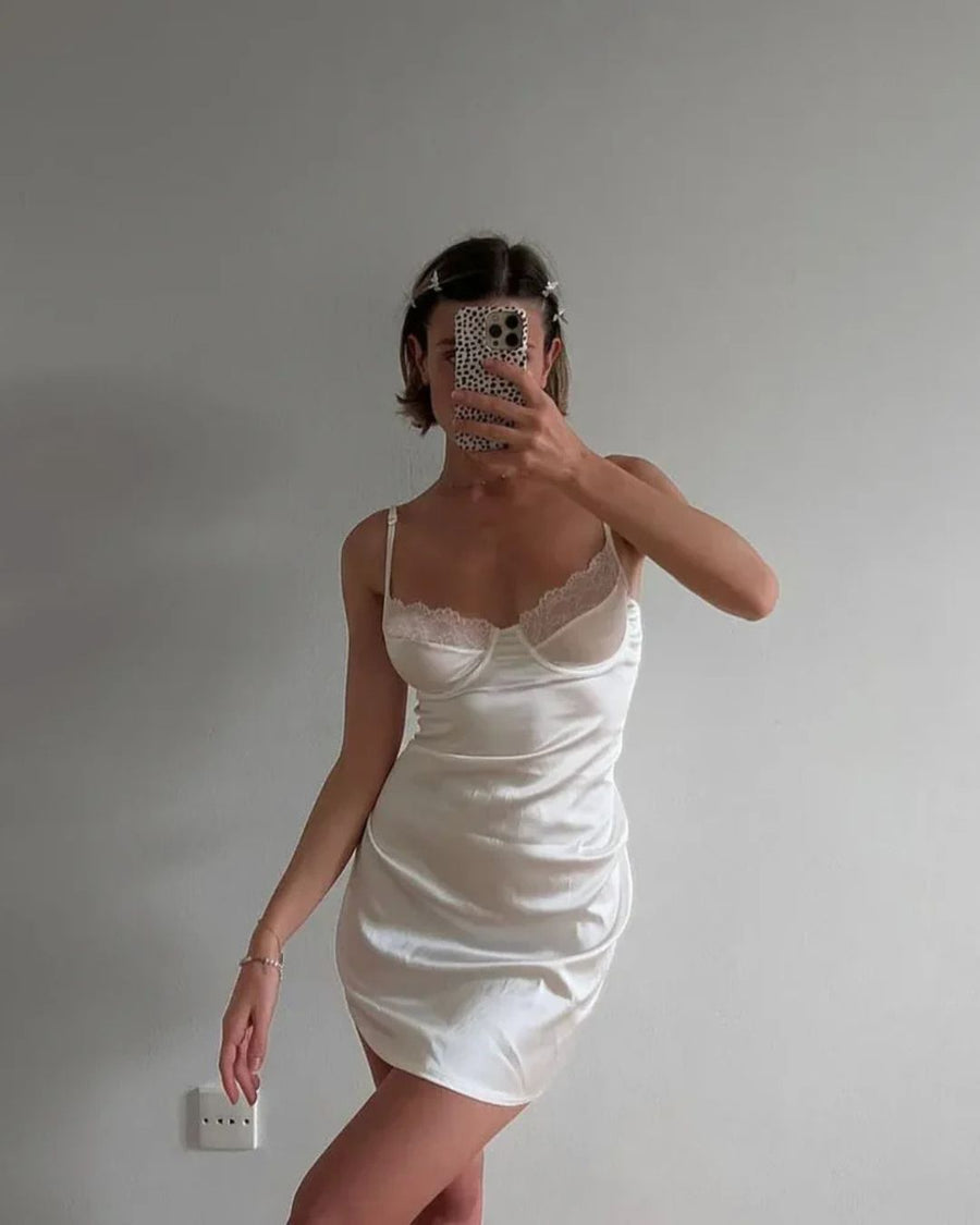 Floral Black Satin Nightgown with Lace Details-Nightgown-Bellascena-bellascena