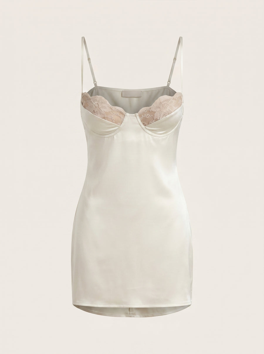 Floral Black Satin Nightgown with Lace Details-Nightgown-Bellascena-Black-S-bellascena