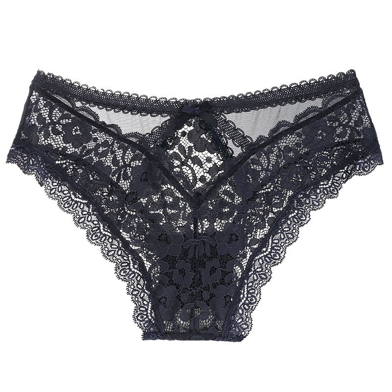 Floral Blush Lace Panty with Scalloped Edges-Panty-Bellascena-Black-S/M-bellascena