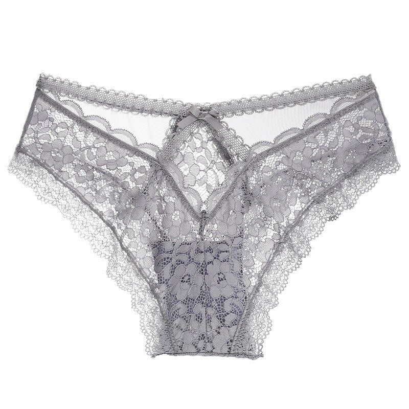 Floral Blush Lace Panty with Scalloped Edges-Panty-Bellascena-Gray-S/M-bellascena