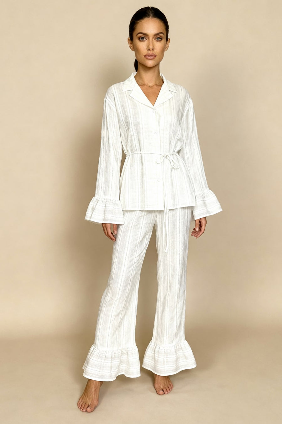 Floral Cotton Pajama Set with Ruffle Cuffs-Pajama Set-Bellascena-bellascena