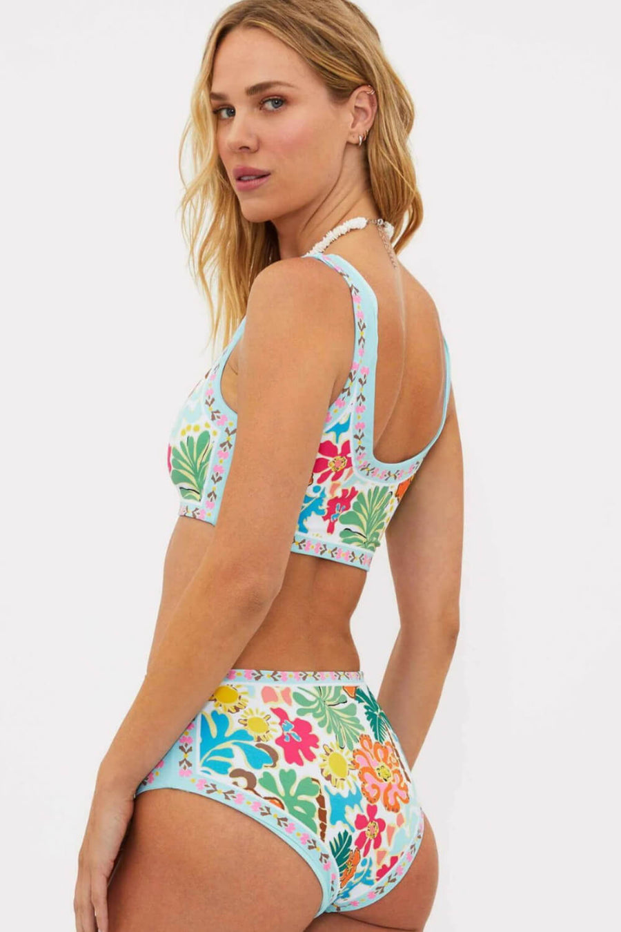 Floral Multicolor Polyester Bikini Set with Scoop Neck-Bikini Set-Bellascena-bellascena