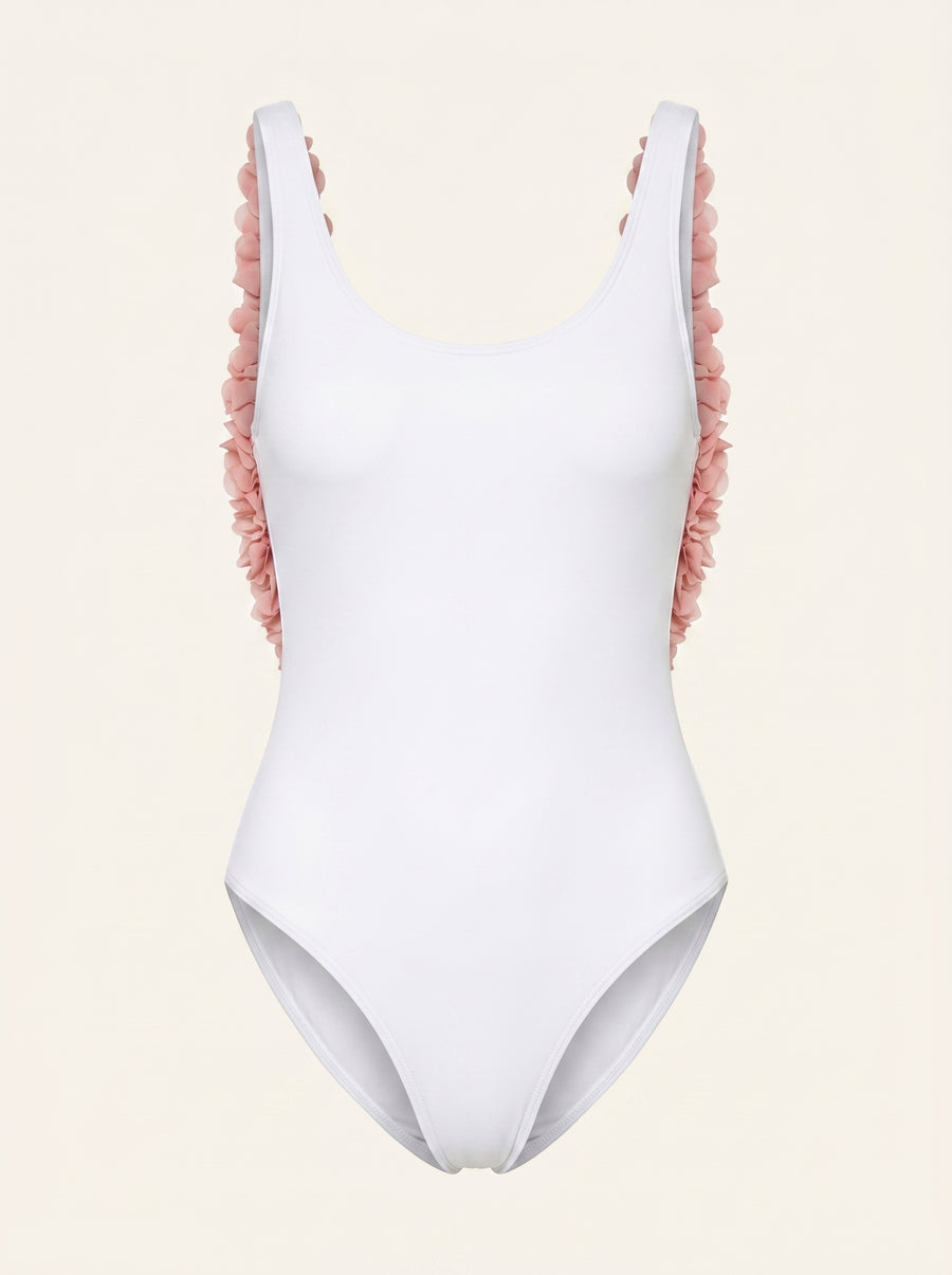 Floral Pink Cotton Swimwear Set with 3D Floral Details-One-Piece Swimsuit-Bellascena-bellascena