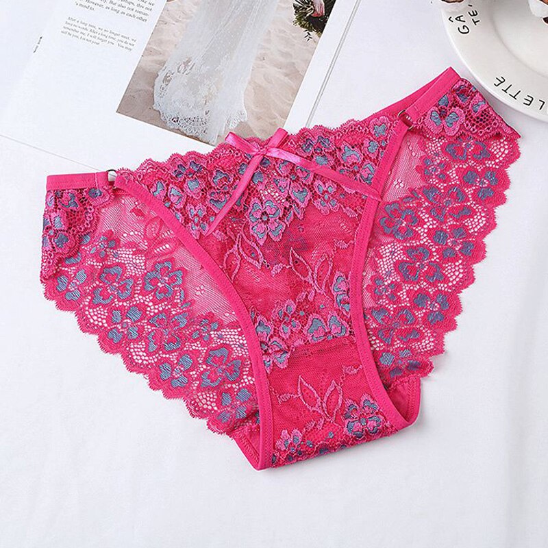 Floral Pink Lace Lingerie Set with Sheer Scalloped Edges-Panty-Bellascena-bellascena