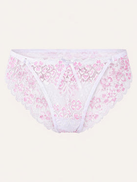 Floral Pink Lace Lingerie Set with Sheer Scalloped Edges-Panty-Bellascena-Pink-Universal-bellascena