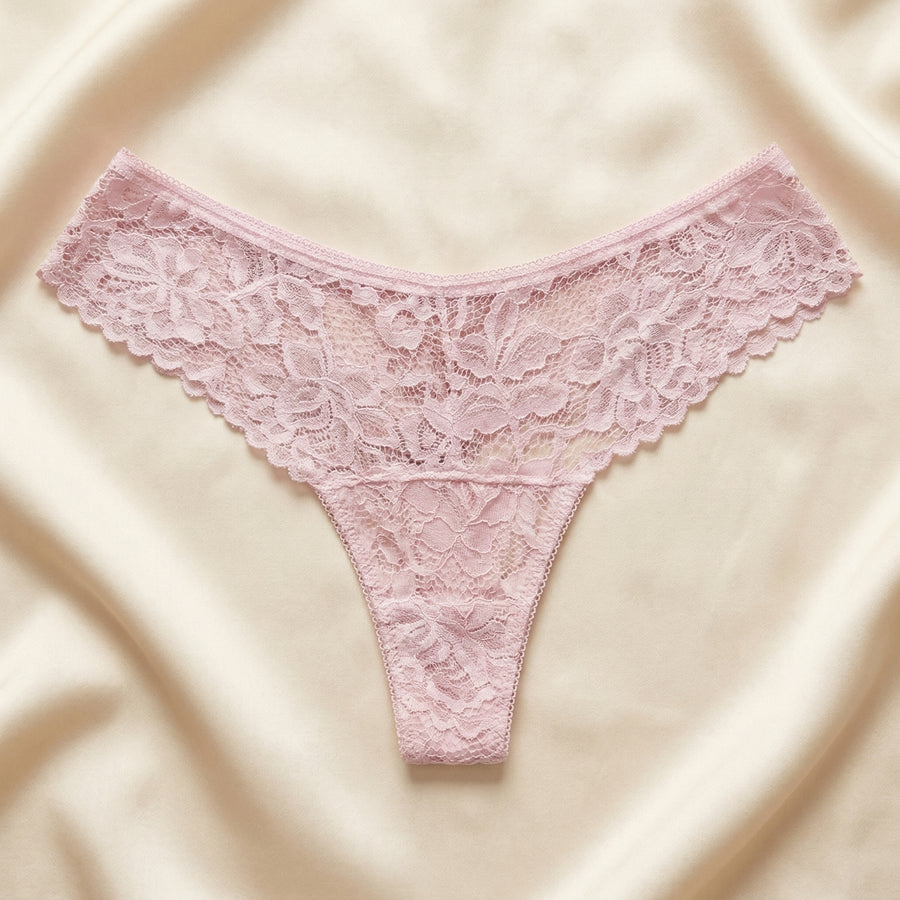 Floral Pink Lace Panty with Scalloped Edges-Panty-Bellascena-bellascena