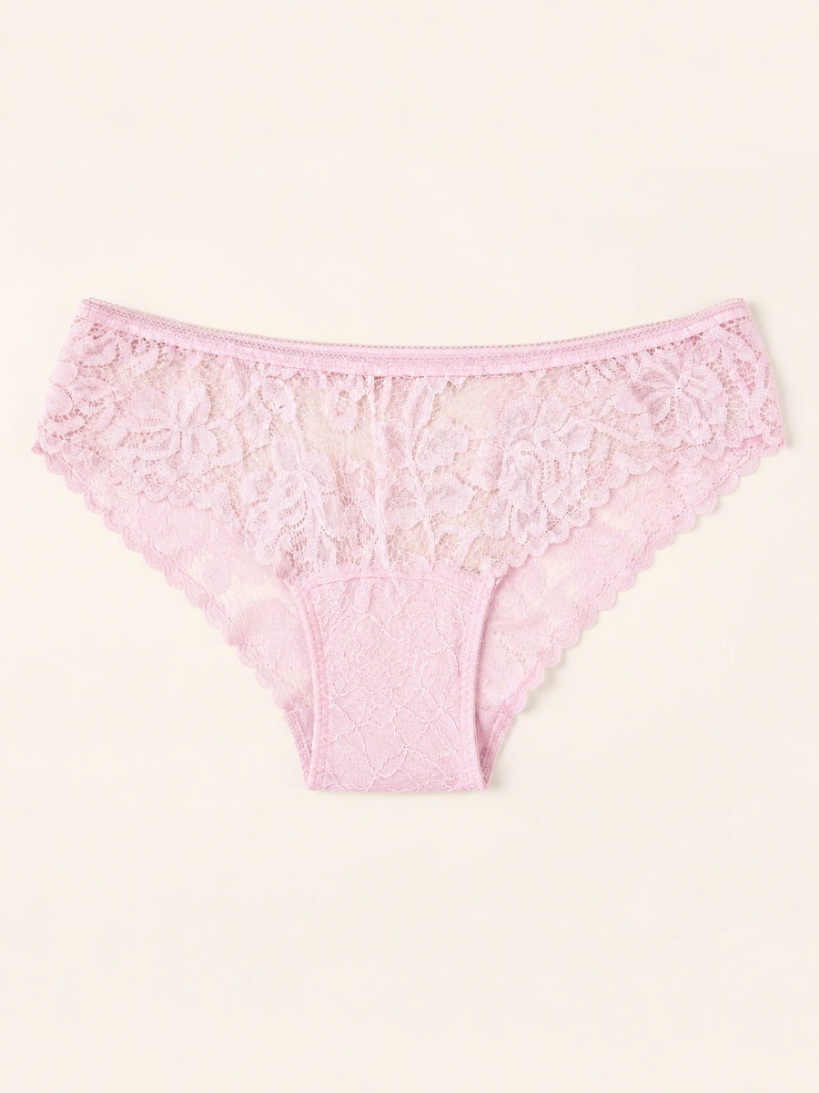 Floral Pink Lace Panty with Scalloped Edges-Panty-Bellascena-bellascena