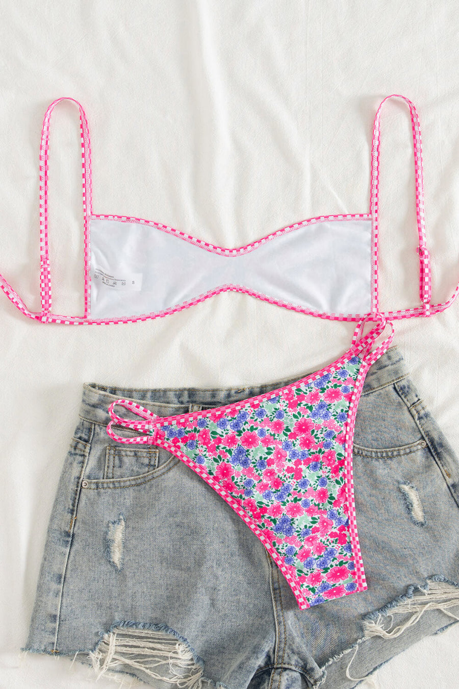 Floral Pink Nylon Swimwear Set with Strappy Design-One-Piece Swimsuit-Bellascena-bellascena