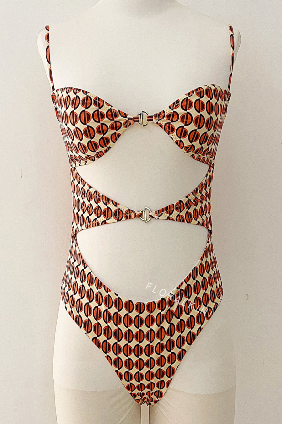 Geometric Print Satin One-Piece Swimsuit with Cutout-One-Piece Swimsuit-Bellascena-bellascena