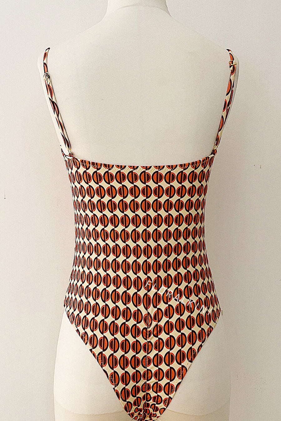Geometric Print Satin One-Piece Swimsuit with Cutout-One-Piece Swimsuit-Bellascena-bellascena