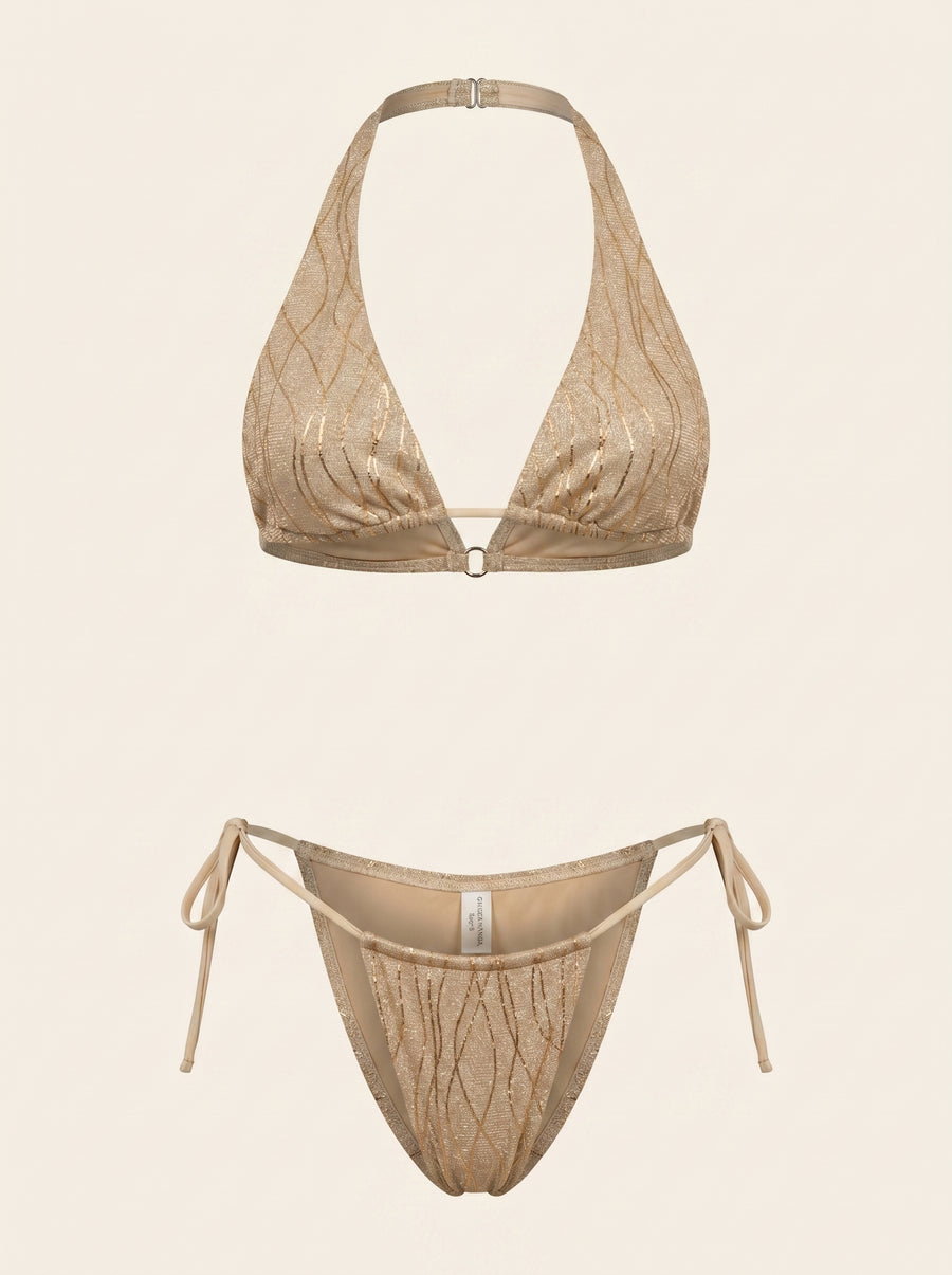 Gold Shimmer Mesh Swimwear Set with Cutout-One-Piece Swimsuit-Bellascena-Gold-S-bellascena