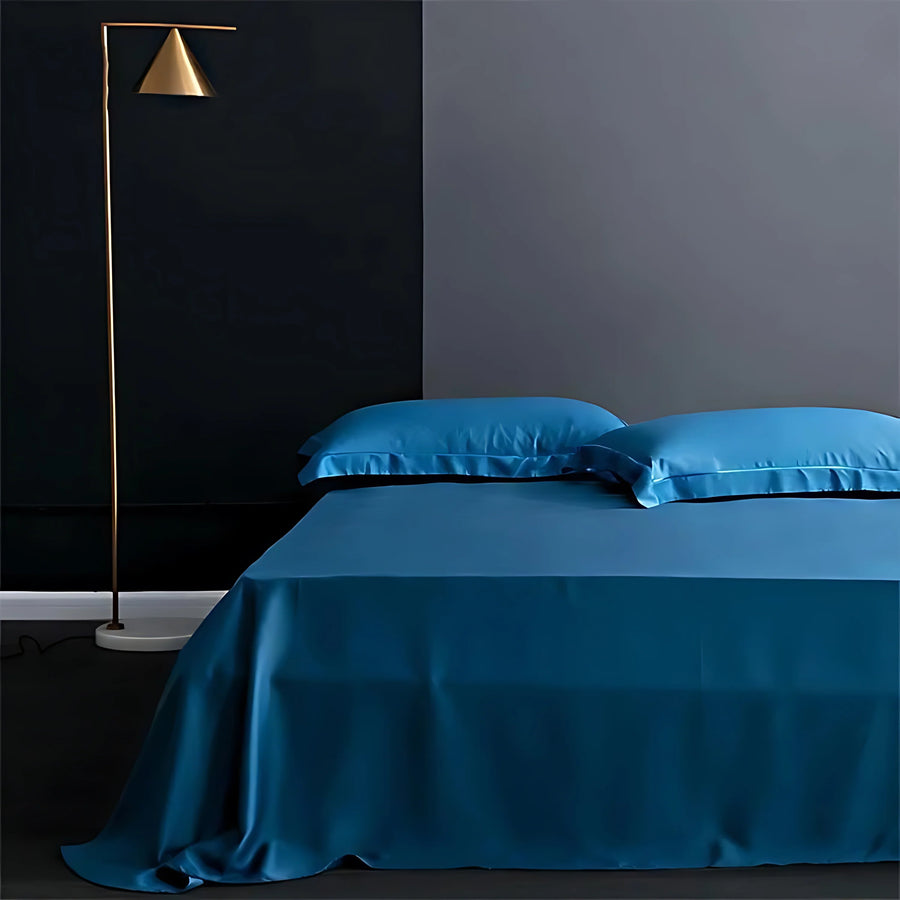 Gray-Blue Satin Bed Sheet with Seamless Glossy Finish-Bed Sheet-Bellascena-bellascena