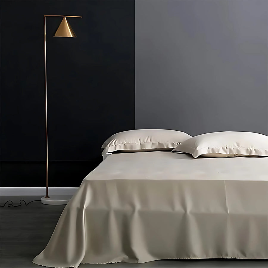 Gray-Blue Satin Bed Sheet with Seamless Glossy Finish-Bed Sheet-Bellascena-Beige-245x250cm-bellascena