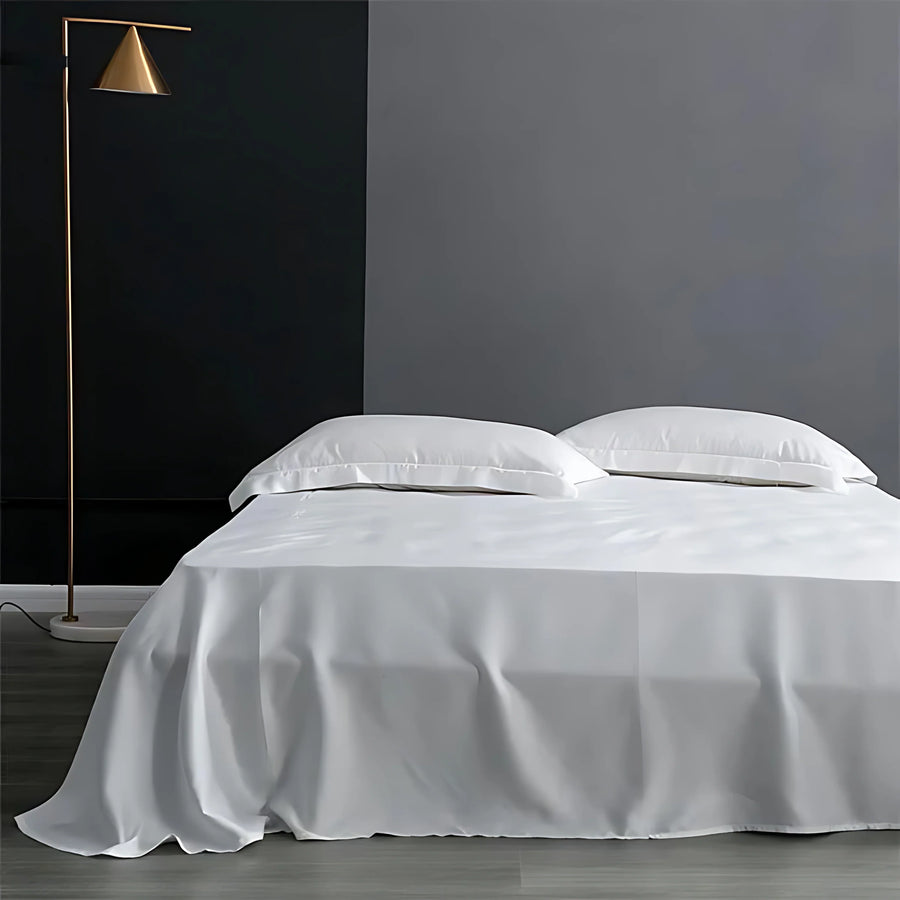 Gray-Blue Satin Bed Sheet with Seamless Glossy Finish-Bed Sheet-Bellascena-White-245x250cm-bellascena