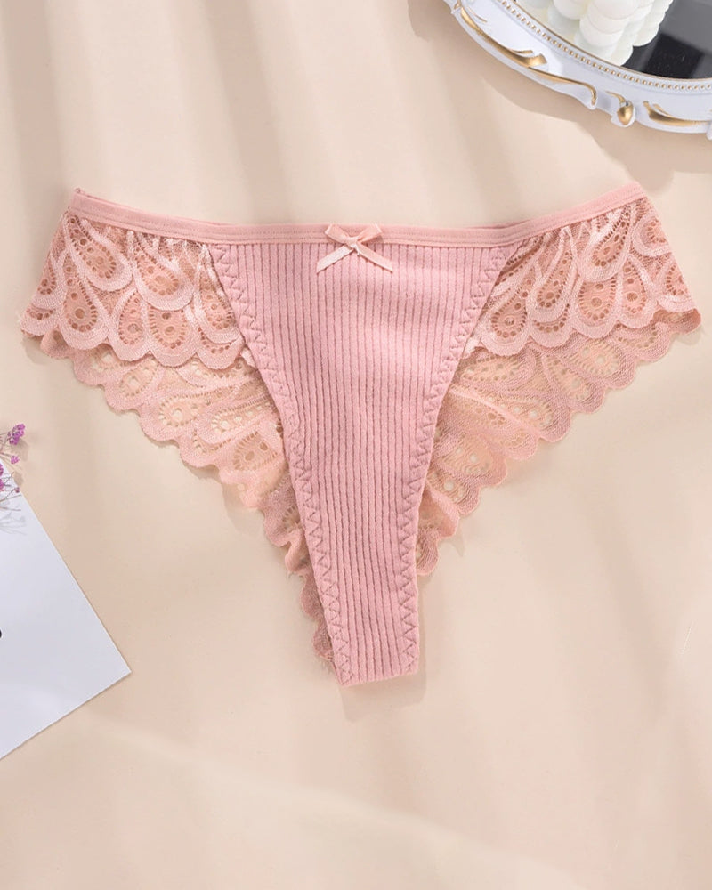 Gray Lace Hipster Panty with Scalloped Edges-Panty-Bellascena-Pink-XL-bellascena