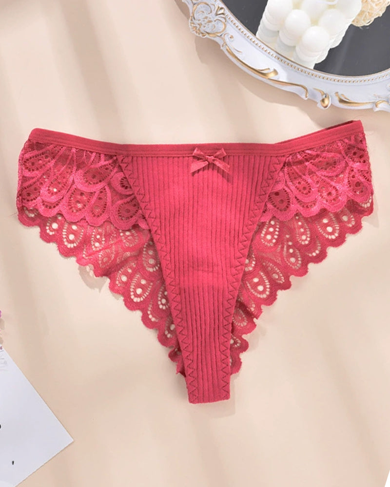 Gray Lace Hipster Panty with Scalloped Edges-Panty-Bellascena-Red-XL-bellascena