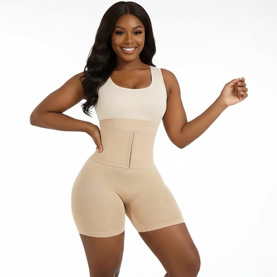 High-Waist Beige Spandex Shapewear with Hook-and-Eye Closure-Shapewear-Bellascena-bellascena