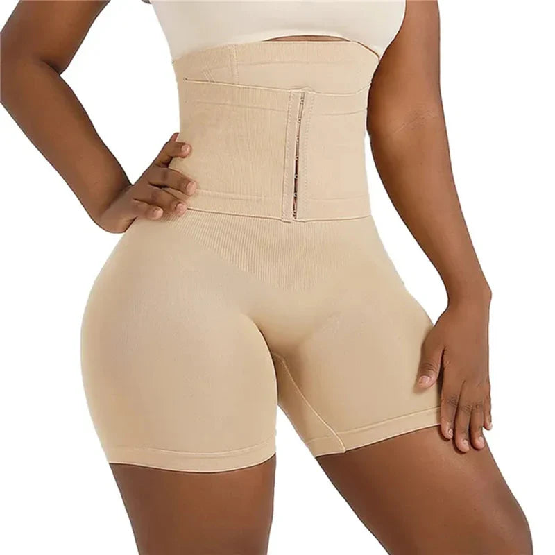 High-Waist Beige Spandex Shapewear with Hook-and-Eye Closure-Shapewear-Bellascena-bellascena