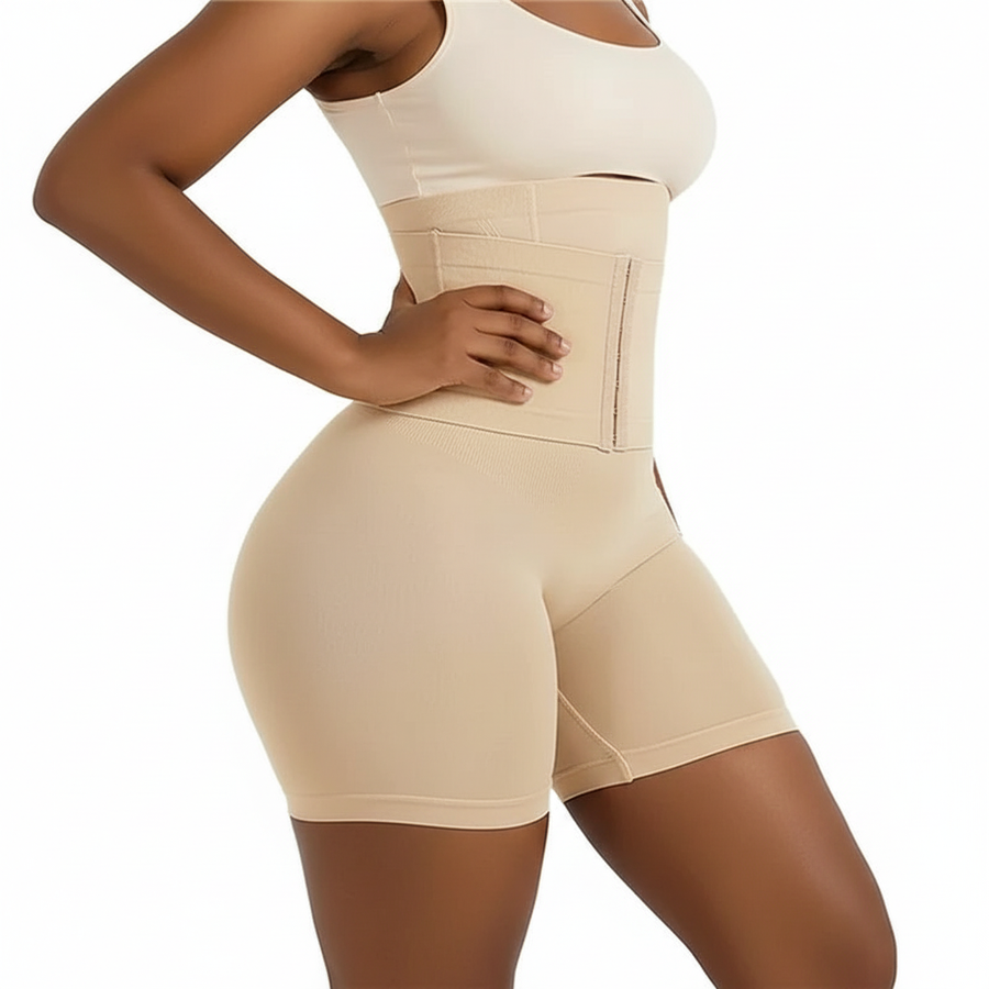 High-Waist Beige Spandex Shapewear with Hook-and-Eye Closure-Shapewear-Bellascena-bellascena
