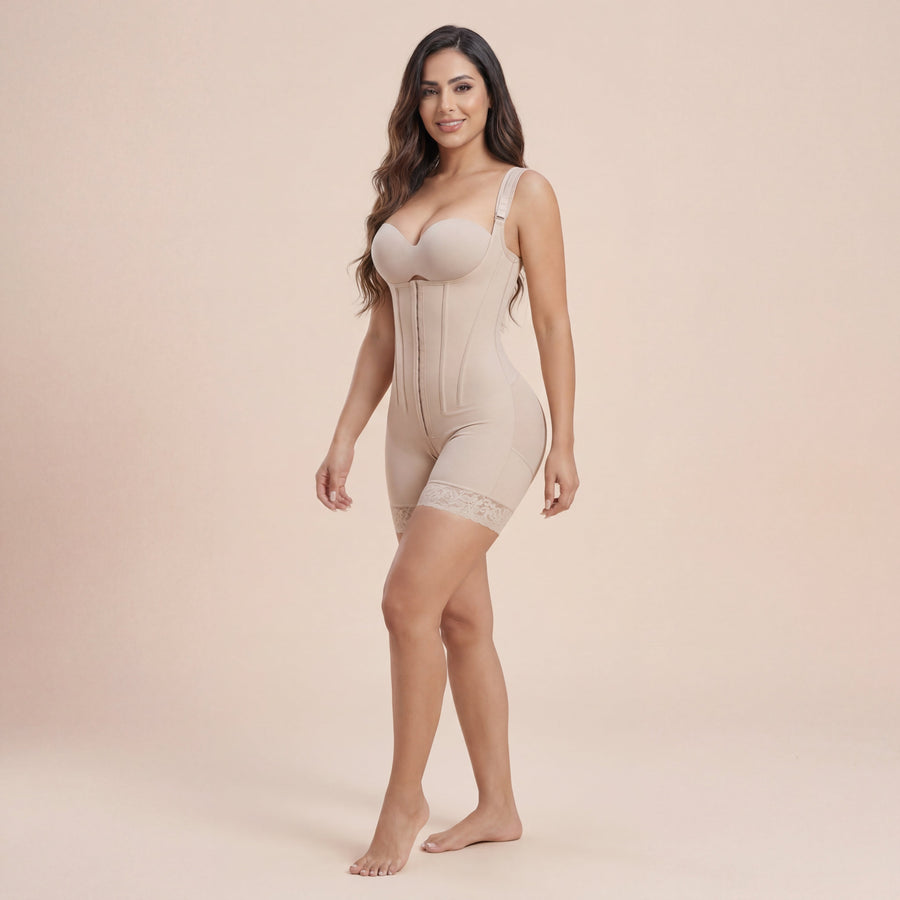 High-Waist Black Cotton Bodysuit with Lace Trim-Bodysuit-Bellascena-bellascena