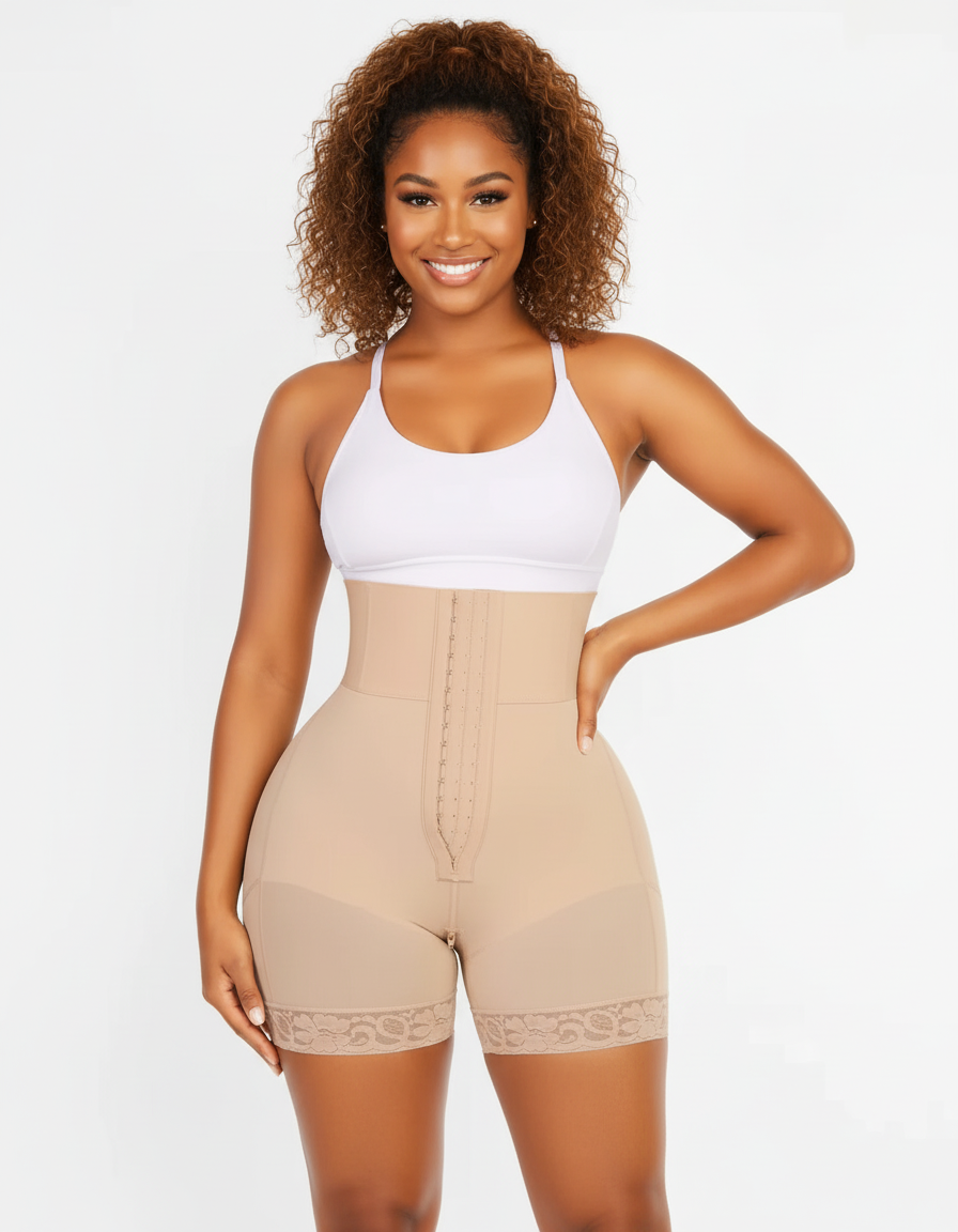 High-Waist Black Mesh Bodysuit with Lace Trim-Bodysuit-Bellascena-Beige-S-bellascena