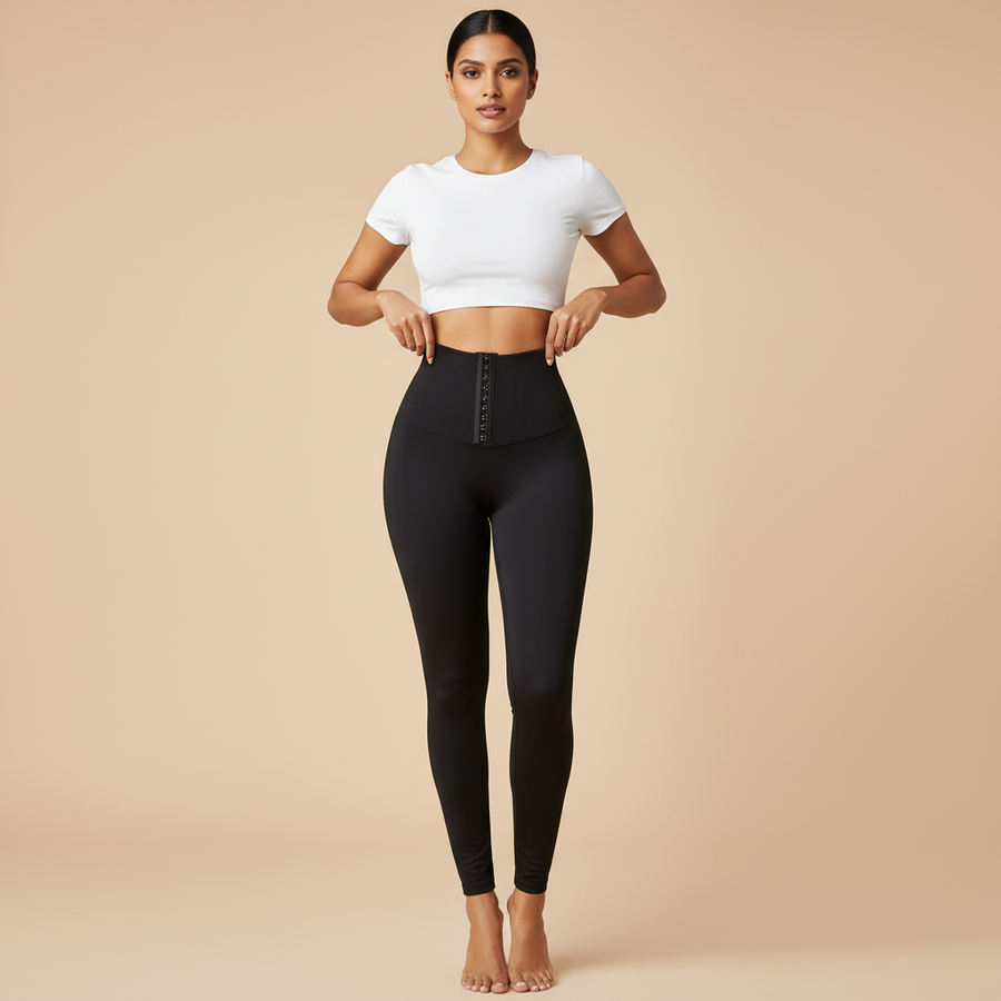 High-Waist Black Nylon Shapewear with Hook-and-Eye Closure-Shapewear-Bellascena-bellascena